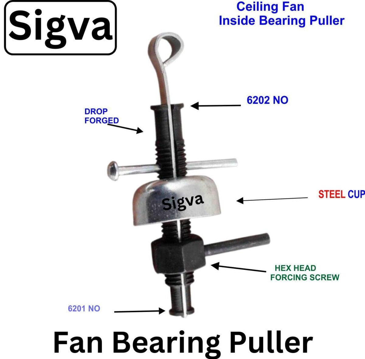 Sigva 2 in 1 Fan Bearing Puller , Heavy Bearing Fan Pullers Type 6201-6202 Ceiling Fan Lever Tool (14 cm)
